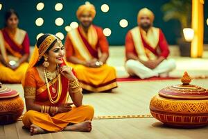 indio Boda ceremonia en Delhi. generado por ai foto