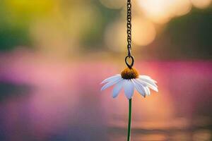 a single daisy flower hanging from a chain. AI-Generated photo