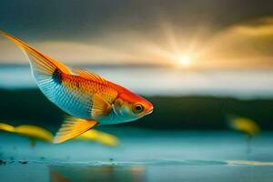 pez de colores, el sol, agua, pez, atardecer, agua, pez, el mar,. generado por ai foto