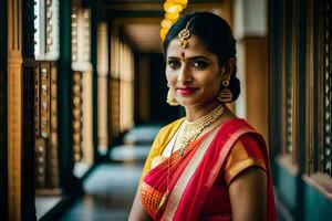 a beautiful indian bride in traditional attire. AI-Generated photo