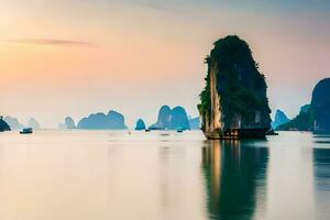 the sunrise over halong bay, vietnam. AI-Generated photo