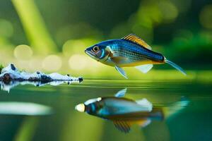 un pescado es nadando en el agua. generado por ai foto