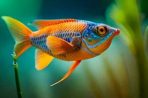 a fish with bright blue eyes and orange fins. AI-Generated photo