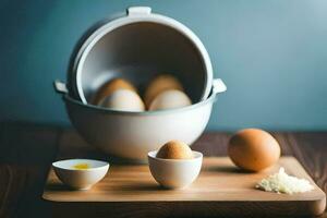 eggs in a bowl and a bowl of eggs. AI-Generated photo