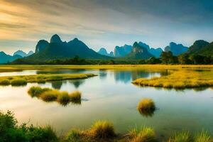 the li river in china. AI-Generated photo