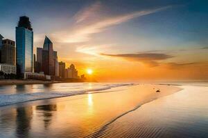 the sun sets over the city skyline in dubai. AI-Generated photo