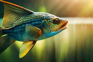 un pescado con brillante colores es nadando en el agua. generado por ai foto