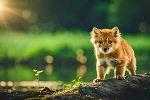 foto fondo de pantalla el sol, animal, el bosque, el lago, el río, el cachorro,. generado por ai