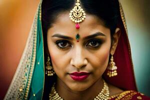 a beautiful indian woman wearing a traditional bridal outfit. AI-Generated photo