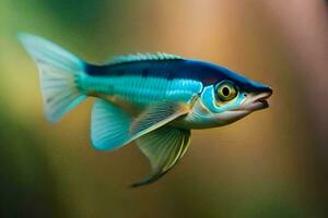 a blue fish with a black tail is swimming. AI-Generated photo