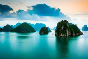 el hermosa paisaje de halong bahía. generado por ai foto