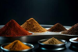 a variety of spices in metal bowls. AI-Generated photo