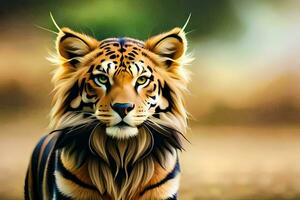 a tiger is standing in the grass. AI-Generated photo