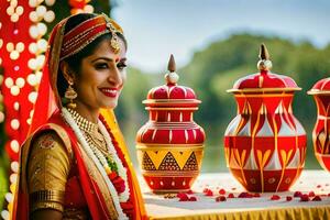 a beautiful bride in traditional indian attire. AI-Generated photo