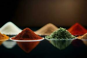 a variety of spices are shown in a row. AI-Generated photo