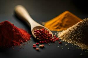 spices and spices on a black background. AI-Generated photo