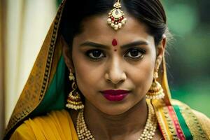 a beautiful indian woman wearing a sari. AI-Generated photo