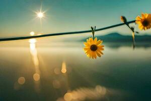 sunflower on a wire, the sun, the sky, nature, flowers, nature hd. AI-Generated photo
