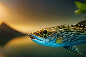 un pescado con un amarillo y azul cuerpo es mostrado en esta cuadro. generado por ai foto