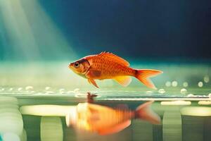 a fish is standing on the water with sunlight shining on it. AI-Generated photo