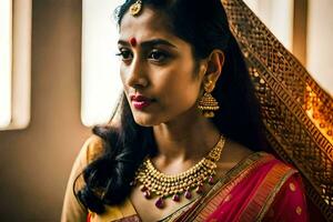 a beautiful indian bride in traditional attire. AI-Generated photo