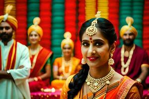 a woman in traditional indian attire with her family. AI-Generated photo