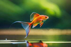 a goldfish is jumping out of the water. AI-Generated photo