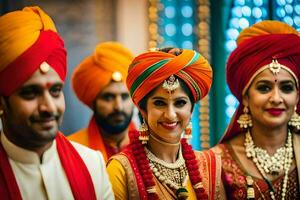 a bride and groom in traditional indian attire. AI-Generated photo