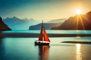 a sailboat in the water at sunset. AI-Generated photo