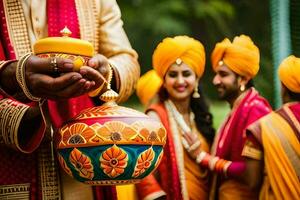 indio Boda ceremonia en Delhi. generado por ai foto