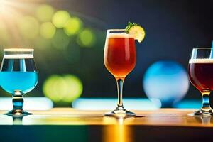three different types of drinks are shown on a table. AI-Generated photo