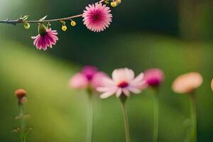 pink flowers in a field with blurred background. AI-Generated photo