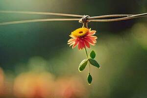 a flower hanging from a wire. AI-Generated photo