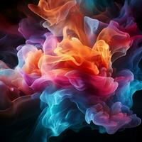 Abstract multicolored spreading bright Neon lighted smoke texture background generative ai photo