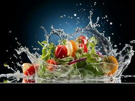 Water splash flying through the air food photography generative ai photo