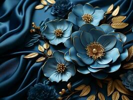 High-quality blue fabric with many beautiful details generative ai photo