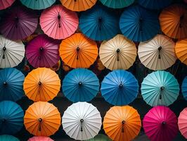 Colorful banner with a bunch of paper umbrellas generative ai photo