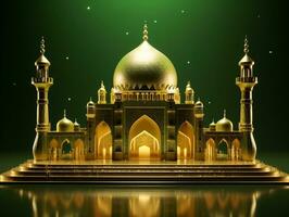 Islamic podium in green and gold generative ai photo