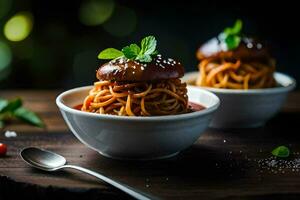 spaghetti and meatballs in a bowl. AI-Generated photo