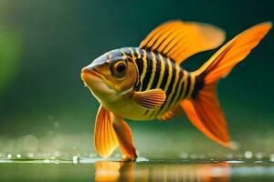a fish with black and orange stripes is swimming in the water. AI-Generated photo