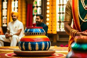 indio Boda ceremonia en India. generado por ai foto