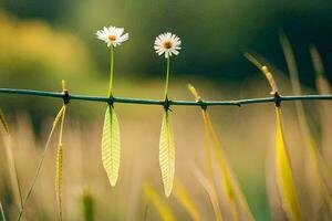 two daisies are sitting on a wire. AI-Generated photo