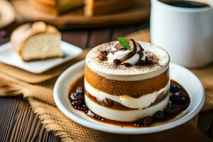 desserts on a plate with coffee. AI-Generated photo