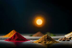 colorful spices on a black background. AI-Generated photo