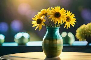 sunflowers in a vase on a table. AI-Generated photo