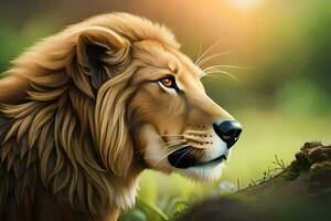 the lion is looking at the camera in this digital painting. AI-Generated photo