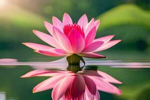 pink lotus flower in the water with the sun shining. AI-Generated photo