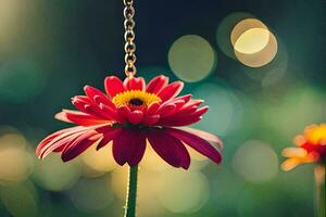 a red flower hanging from a chain. AI-Generated photo