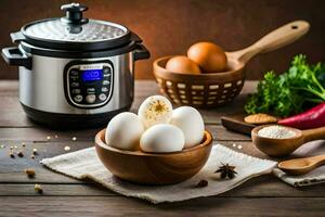 an instant pot with eggs and spices. AI-Generated photo