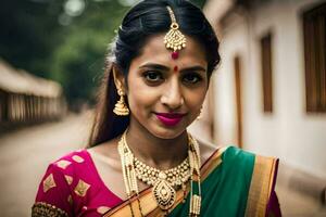 a beautiful indian woman wearing a traditional sari. AI-Generated photo